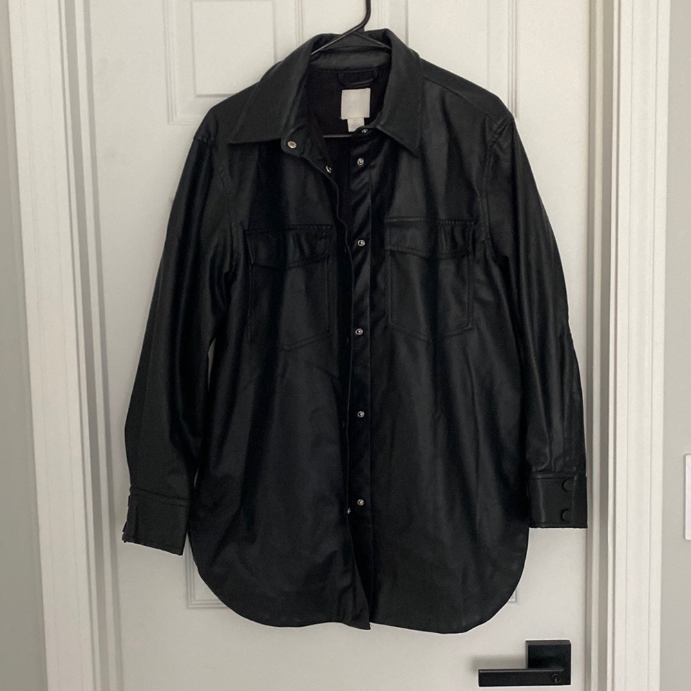 NWT H&M black leather button down